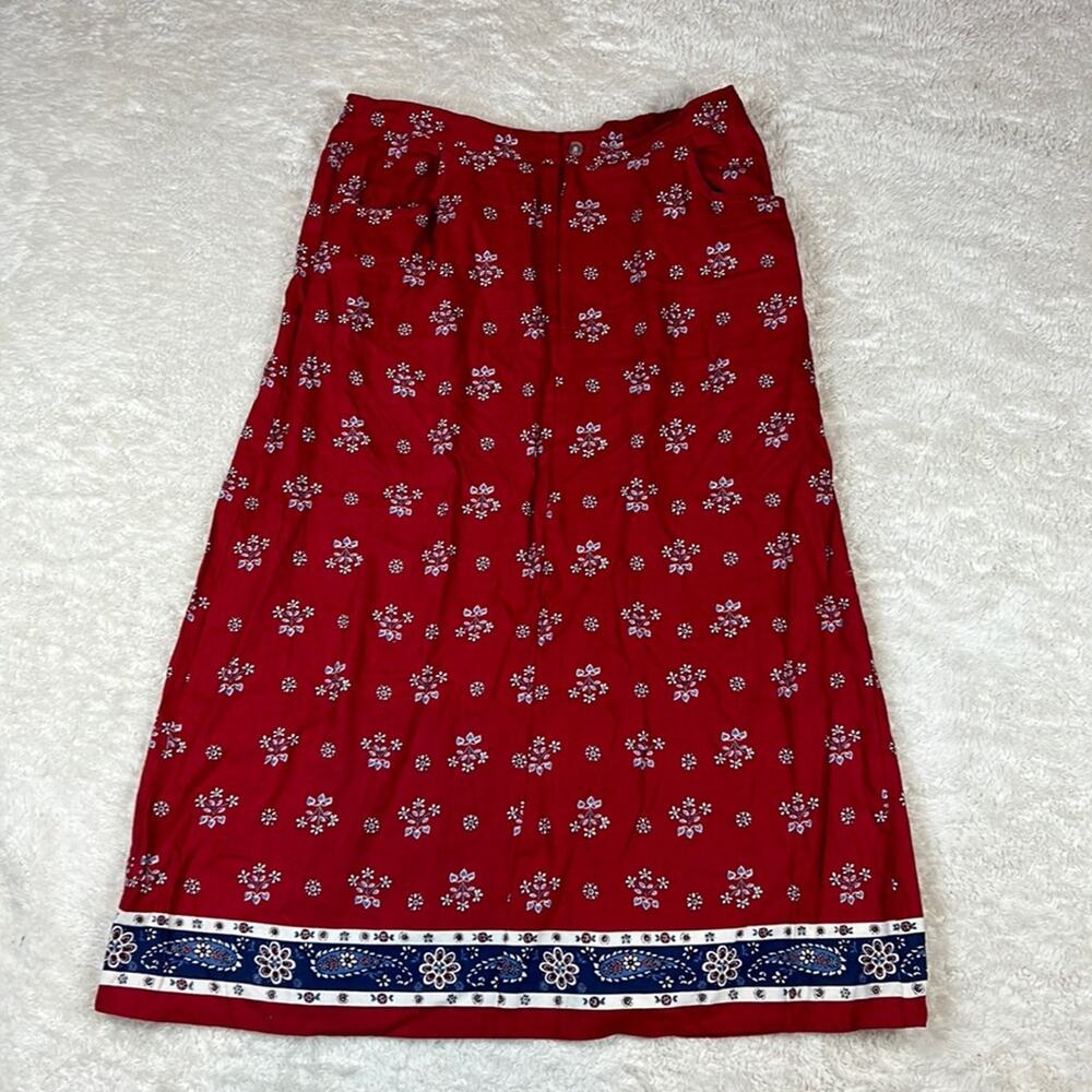 Crazy Horse Liz Claiborne Long linen skirt in red white and blue print, size 16W